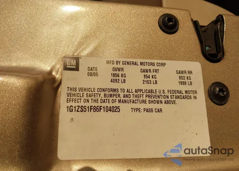 2006 Chevrolet Malibu Ls z USA, uszkodzony, nr VIN 1G1ZS51F86F104025